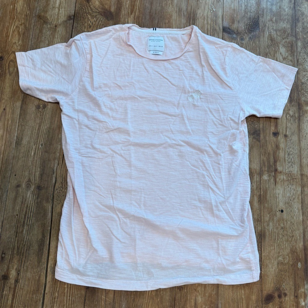 Denim & Flower By Ricky Singh Women's Heathered Cotton Light Pink T Shirt S EUC